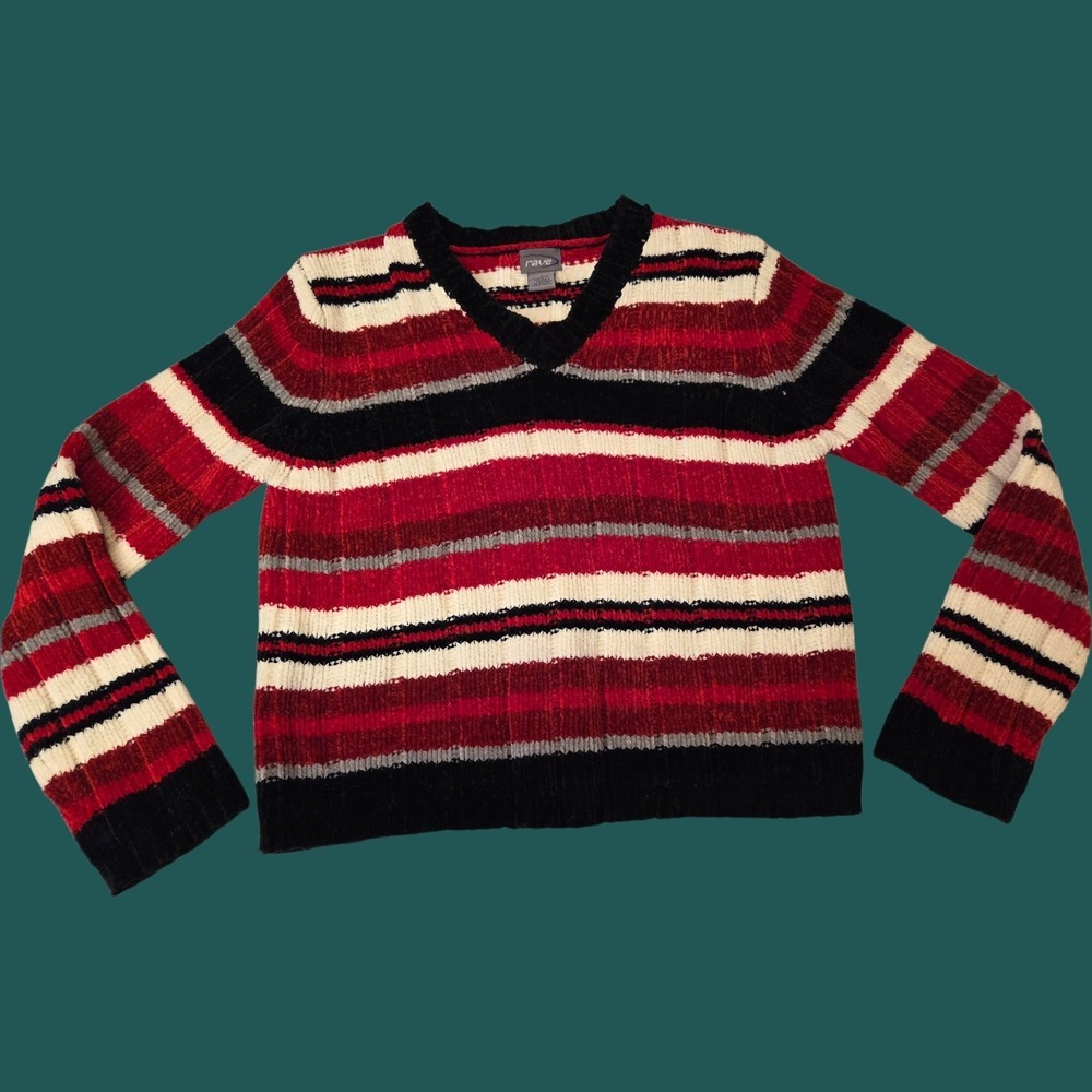 RAVE Y2K Sz Small Ribbed Sweater‎ Striped Boxy